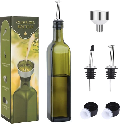 17Oz Glass Olive Oil Bottle Dispenser - 500Ml Green Oil and Vinegar Cruet with P - Image 1 of 4
