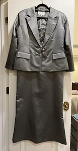 Abito da sera vintage BOB MACKIE B'Zar grigio perline raso raso con giacca taglia 14 - Foto 1 di 12