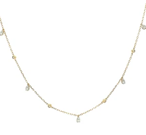14k Yellow Gold Bezel Set & Pear Shaped Setting Diamond Necklace 18" - Picture 1 of 5