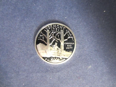 2001-S Silver State Quarter VERMONT Deep Cameo Mirror Proof  Upper Ranges - Image 1 of 3