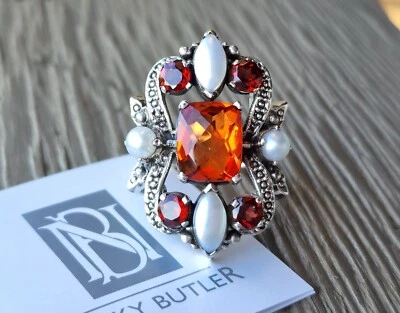 NICKY BUTLER New Honey Quartz Garnet Pearl Size 7 Sterling Silver Designer Ring - Image 1 of 4
