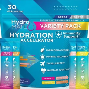 HydroMATE Electrolytes Powder Drink Mix Packets Hydration Accelerator Low Sug... - Picture 1 of 7