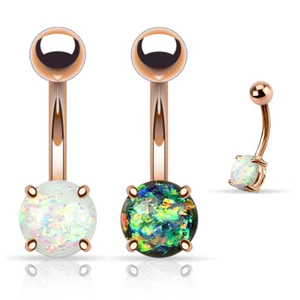 2 Pc Opal Prong Set Rose Gold IP Belly Button Rings Navel Piercing Jewelry - Picture 1 of 4