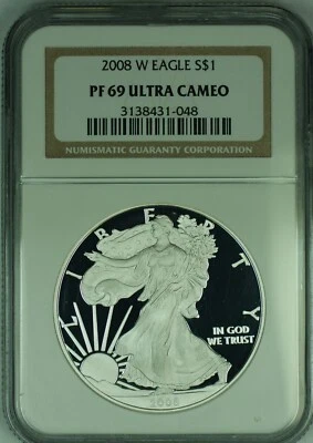 2008-W American Proof Silver Eagle $1 NGC PF 69 Ultra Cameo (49) - Image 1 of 2