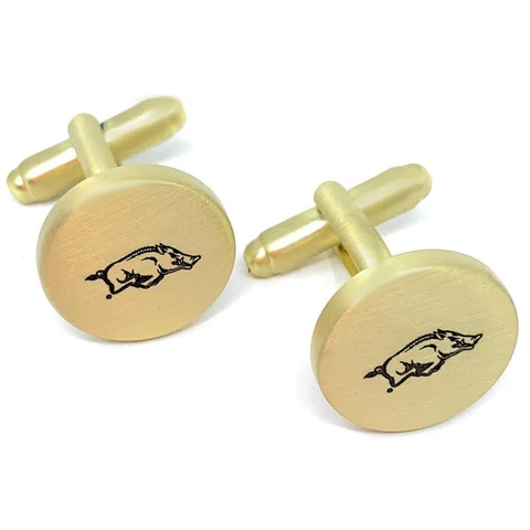 Arkansas Razorback Cuff Links Brushed Gold Cufflink Set Cover