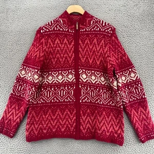 Coldwater Creek Pullover Damen Medium rot Wolle Alpaka Mischung Fair Isle Full Zip - Bild 1 von 11