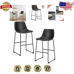 Elegant 26-Inch Black Faux Leather Bar Stools - Set of 2 for Modern Spaces - Picture 1 of 8