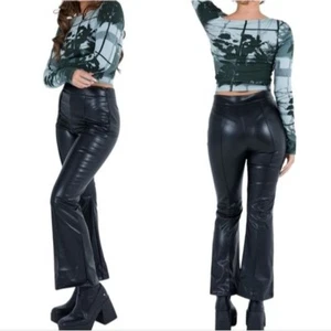 Princess Polly Kunstlederhose Damengröße 12 schwarz hohe Taille ausgestelltes Bein Hose - Bild 1 von 14