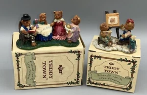 2 Russ Teddy Town Resin Figurine #13926 “Family Dinner” #13925 “The Artist” Box - Picture 1 of 6