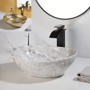 Oval Ceramic Basin Bowl Vanity Vessel Sink & Black Mixer Faucet Deck Mounted - Picture 1 of 23