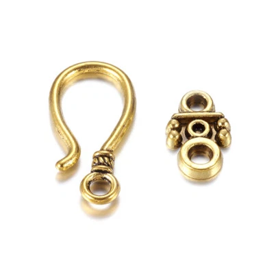 10 Sets Tibetan Alloy Hook and Eye Clasps Filigree Antique Gold Closure 24x14mm - Image 1 of 2