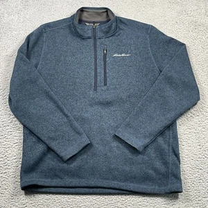Eddie Bauer Sweater Mens XL Blue Ribbed Fleece Outdoor Pullover Chest Pocket Zip - Picture 1 of 12