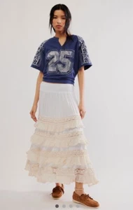 Anthropologie Jen's Pirate Booty Stagecoach Skirt Tiered Lace Ivory White S NEW - Imagen 1 de 6