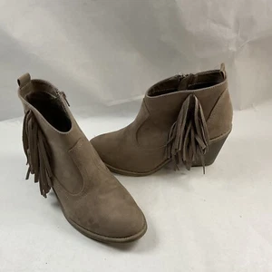Faded glory ankle boots Size 11 Fringe Light Brown Zippered 2” Heel - Picture 1 of 8