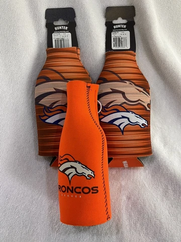 3 DENVER BRONCOS BOTTLE HOLDER COOZIE KOOZIE COOLER WITH ZIPPER NFL LICENSED Cover