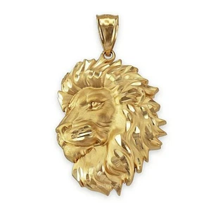 Gold Lion Face Sparkle-Cut Pendant (S/L, yellow, white, rose gold, 10k, 14k) - Picture 1 of 12