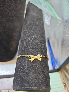 Anklet Gold-tone 9"inches Bow Charm Spring Ring Clasp - Picture 1 of 3