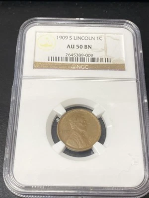 1909-S Lincoln Wheat Penny Copper Cent 1C NGC AU 50 BN Key Date - Image 1 of 4