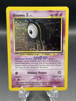 Unown [A] 14/75 голографическая редкая карта покемонов Neo Discovery HP - Изображение 1 из 2