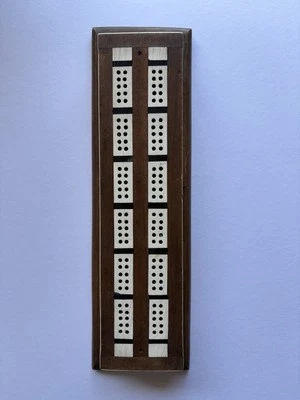 Vintage Large Wood and Bone Cribbage Board - Image 1 of 4