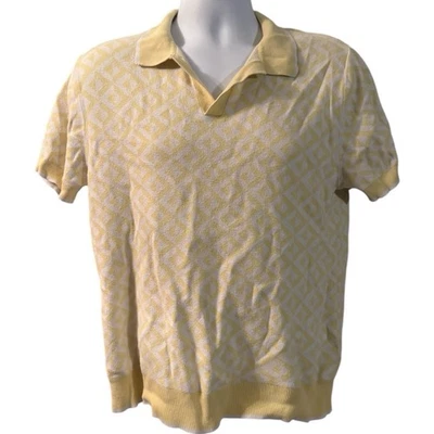 Camisa Polo J.Ferrar Para Hombre Tejida Talla M Amarillo Geométrico Diamante Patrón 100% Cttn Foto 1 de 4
