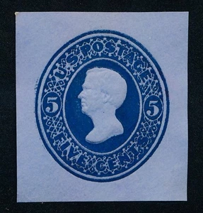 UNITED STATES (US) U179 UNUSED VF 5c BLUE ON BLUE CUT SQUARE - Picture 1 of 2