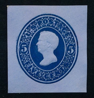 UNITED STATES (US) U179 UNUSED VF 5c BLUE ON BLUE CUT SQUARE - Image 1 of 2