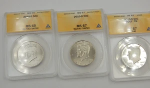 2010 P D & S Kennedy Half Dollar 50c ANACS MS67 PF67 Satin Finish - Picture 1 of 5