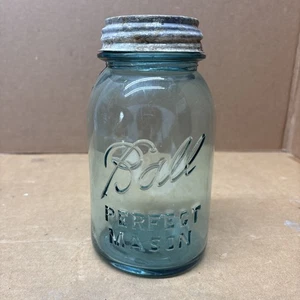 Vintage Blue Ball Perfect Mason Quart Jar #2 w/ Zinc Metal Lid - Picture 1 of 4