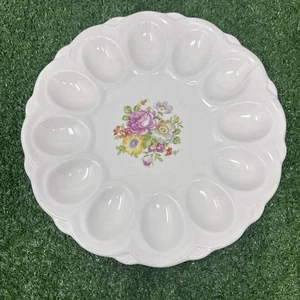 Vtg 1940 E&R American Artware Floral Flower 9”, Dozen Deviled Eggs Serving Plate - Picture 1 of 6