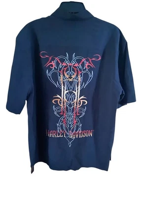 NWT Harley-Davidson + TORI RICHARD Shirt SILK EMBROIDERED  Mens Size L Old Stock Foto 1 de 4