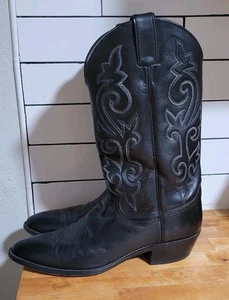 Justin 1409 Mens Boots Sz 11 B Cowboy Western Black Leather Embroidered - Picture 1 of 9