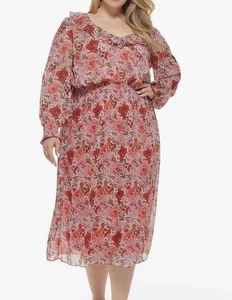 Tommy Hilfiger Damen Kleid transparent gefüttert Blumenmuster Größe 20 W Langarm - Bild 1 von 3