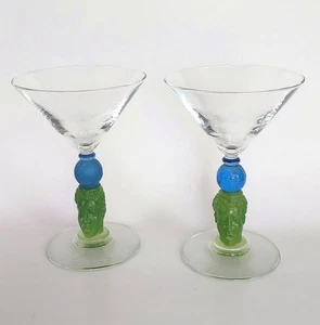 Richard Jolley martini glass set green face blue globe Bombay 1996 - Picture 1 of 11