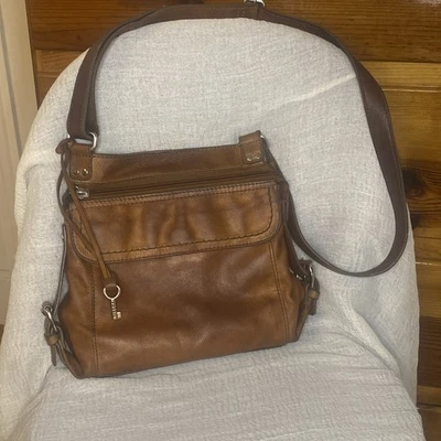 Vintage Genuine Leather Brown Fossil Crossbody Bag, 75082 With Side Pockets - Image 1 of 4