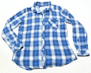 Rails Hunter Flannel Shirt Womens Medium Blue White Plaid Button-Up Rayon - Picture 1 of 11