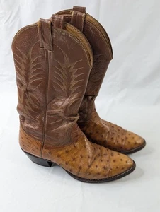 Nocona Braun Vollschaft Straußenleder Cowboystiefel Herren Größe 9,5 Sehr Gut - Bild 1 von 12
