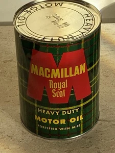 1960's Vintage Macmillan Royal Scot Tin Oil Can 1 Quart Can - FULL-MINT - Picture 1 of 7