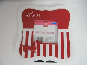 Love Dachshund Puppy Dog Valentine's Photo Frame 4x4 Red White Striped Doxie - Imagen 1 de 2