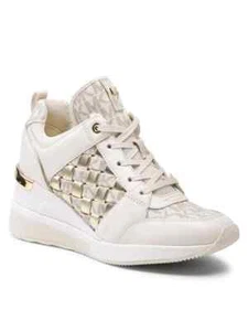 Michael Kors GEORGIE WOVEN MK SIGNATURE GOLD MK KEILABSATZ SNEAKER 11 I LOVE SCHUHE - Bild 1 von 10
