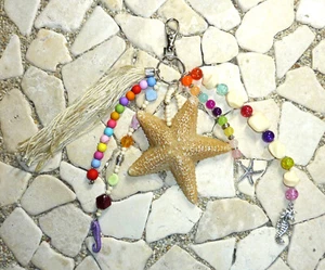 ★ DIY ★ Taschenanhänger ★ SEESTERN ★ beige & bunt ★ - Picture 1 of 5