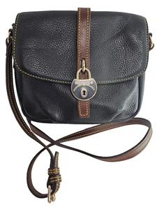 Dooney & Bourke Samba Black Pebbled Leather Logo Lock saddle Shoulder Bag - Picture 1 of 16