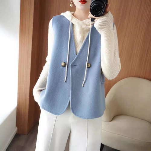 OFF WHITE Gilet smanicato donna double face 100% lana cappotto corto gilet scollo V primavera