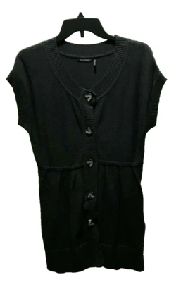 Daisy Fuentes Tunic Sweater Womens Medium Gray Short Cap Sleeve Large Buttons - Image 1 of 4