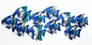 SCHOOL OF BLUE FISH Metal Wall Art Suitable for Indoor and Outdoor Use 68 cm - Picture 1 of 4