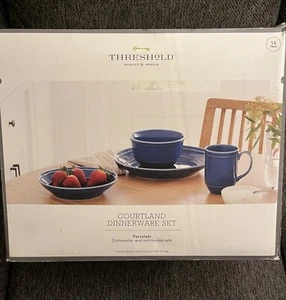 16pc Porcelain Courtland Dinnerware Set Blue - Threshold - Picture 1 of 6
