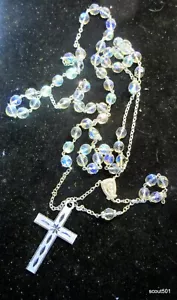 "Nuevas cuentas de rosario de cristal de Swarovski vintage facetadas aurora boreal de 37"" de largo" - Imagen 1 de 4