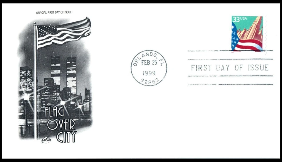 1999 Flag Over City flag definitive Sc 3280 33c stamp FDC with ArtCraft cachet - Image 1 of 1