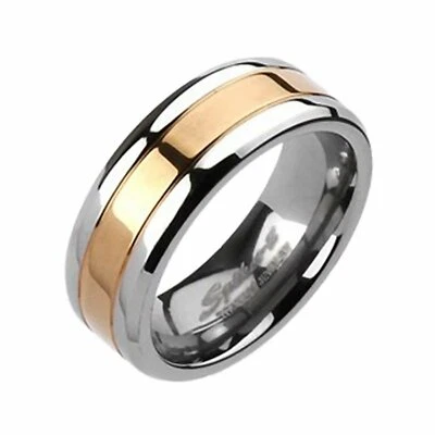 Titanium Rose Gold Ring Mens Classic Wedding Band 8mm Sizes 9-12 Anniversary - Image 1 of 4