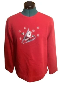 Vintage Bechamel Weihnachten Santa Skifahren Damen Sweatshirt Oberteil bestickt rot M - Bild 1 von 17